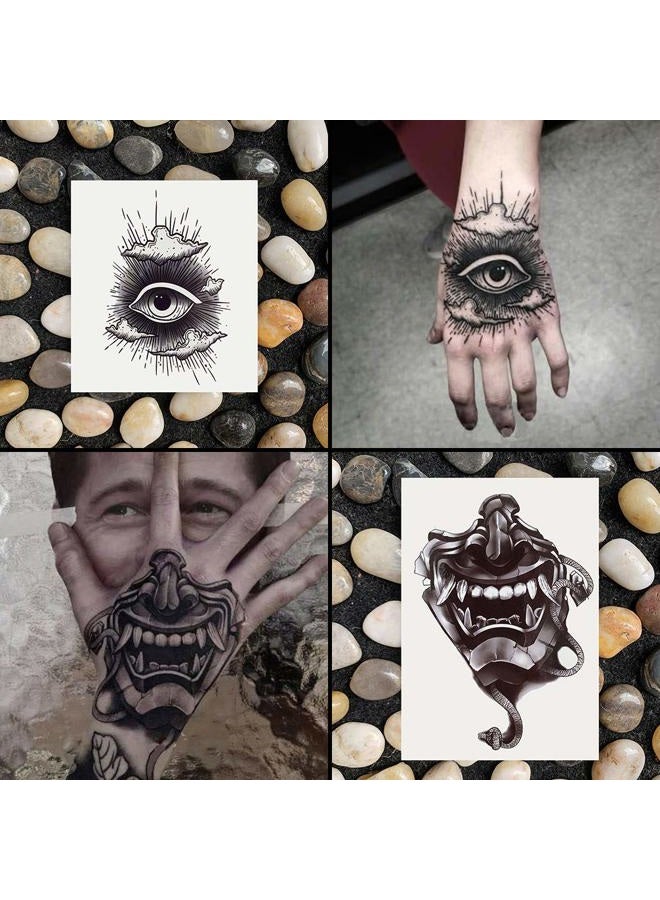 Oottati Waterproof 9 Sheets Back of Hand Fake Temporary Tattoo Stickers - Black Halloween Skull Horror Eye Devil Sun Moon Totem (Halloween) - Image 2